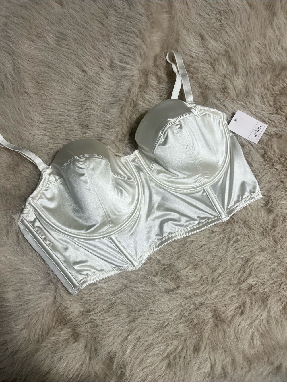 Auden Satin Longline Underwire Bra - Ivory White